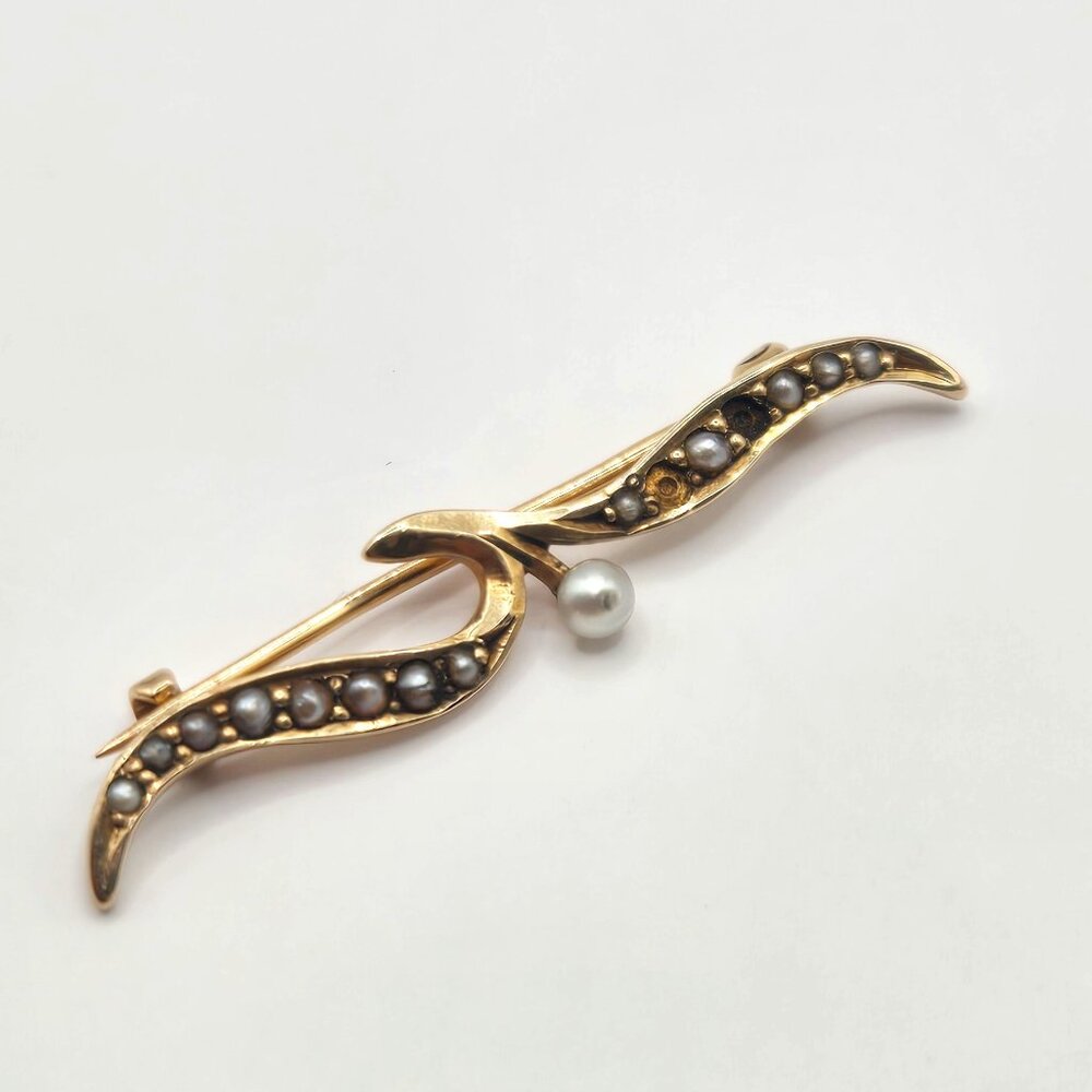 Vintage 14K Yellow Gold & Pearls Pin